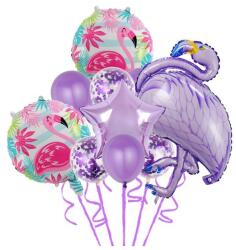 Flippy Set Baloane party aniversare, Flippy, din Folie de aluminiu si Latex, set din 10 baloane Flamigo Party, 1 stea, 5 baloane latex, 2 rotunde, 60 -90 cm, Mov (129729)