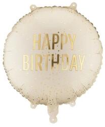 Party Deco Кръгъл фолиен балон Happy Birthday с ефект златни конфети - Крем (FB353-079)