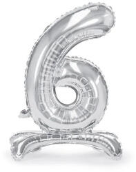 Party Deco Стоящ Фолиев Балон Цифра в Сребристо - 6 (fb102m-6-018)