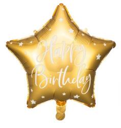 Party Deco Фолиев Балон Звезда "Happy Birthday", Златно (FB93-019)