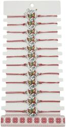 Jolie Bratara Martisor pentru Dama, Jolie, Model Fluture, Set 12 bucati, Pandativ din Aliaj cu Print Traditional, Snur Ajustabil Impletit, Alb/Rosu (128166)