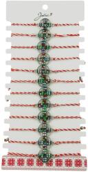 Jolie Bratara Martisor pentru Dama, Jolie, Model Floare, Set 12 bucati, Pandativ Argintiu din Inox cu Snur Alb-Rosu Ajustabil (133042)