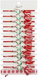 Jolie Martisor Bratara cu Ciucure pentru Dama, Jolie, Model Inima cu Ghiocel, Set 12 bucati, Pandativ din Inox, Snur Reglabil, Rosu/Alb (128064)
