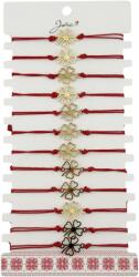 Jolie Bratara Martisor pentru Dama, Jolie, Model Trifoi in Contur, Set 12 bucati, Pandativ Auriu din Inox cu Snur Rosu Ajustabil (128000)