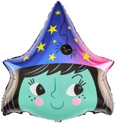 Flippy Baloane Halloween, Flippy, set din 5 Baloane, 1 Little Witch Halloween, 2 stele negre, 2 baloane rotunde multicolore, din folie de aluminiu, 30- 40 cm, pai de carton inclus, Multicolor (129943)