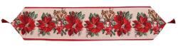 Flippy Traversa de Masa pentru Craciun, Flippy, Napron, din Material Tricotat cu Tesatura Groasa, Model Flori Rosii, cu Colt si Ciucure, 173x34x0.2 cm, Alb/ Rosu (132259) Fata de masa