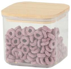 Flippy Cutie de Depozitare Alimente, Flippy, Cutie de tip Container, Cutie pentru Cereale, din Plastic, Capac din Bambuc, 10 x 10 x 8 cm, Volum 0.5 L, Transparenta (134558)