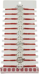 Flippy Bratara Martisor pentru Dama, Jolie, Model Trifoi in Contur, Set 12 bucati, Pandativ Argintiu din Inox cu Snur Rosu Ajustabil (128088)