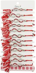 Jolie Martisor Bratara cu Ciucure pentru Dama, Jolie, Model Infinit cu Pietre, Set 12 bucati, Pandativ din Inox, Snur Reglabil, Rosu/Alb (128078)