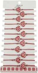 Jolie Bratara Martisor pentru Dama, Jolie, Model Inima, Set 12 bucati, Pandativ din Aliaj cu Print Traditional, Snur Ajustabil Impletit, Alb/Rosu (128158)