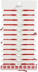 Jolie Martisor Bratara Impletita cu Pandantiv din Inox, Jolie, pentru Dama, Set 12 bucati, Snur Rosu Textil, Dimensiune Reglabila, Model Luna Stea (128102)
