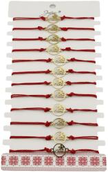 Jolie Bratara Martisor pentru Dama, Jolie, Model Mama cu Floare, Set 12 bucati, Pandativ din Inox Auriu, Snur Ajustabil Impletit, Rosu (128001)