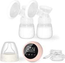 Flippy Pompa de San Electrica 2 in 1, Flippy, cu 2 Biberoane, Capacitate 180 ml, Incarcare USB Tip C, 1200 mAh, 2 Moduri, 9 Viteze, Roz Transparent (132802)