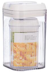 Flippy Cutii de Depozitare Alimente, Flippy, Set din 2 Cutii de tip Container, Recipiente pentru Cereale in Bucatarie, 0.8 L-10x15.5 cm, 2 L-12.5x12.5x21.5 cm, Transparente cu Capac Alb (134598)