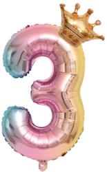 Flippy Balon din Folie Metalizata, Flippy, Figurina Cifra Gradient, Tema Aniversare 80 cm, Ambalaj Individual, Pai inclus, Umflare cu Aer sau Heliu, Coronita, Cifra 3 (127156)