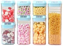Flippy Set 7 Cutii de Depozitare Alimente, Flippy, 2 x 500ml, 2 x 800ml, 2 x 1200ml, 1 x 1900 ml, Capac Albastru, din PP+PET, Inchidere Ermetica, Transparent (134637)