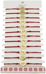Jolie Bratara Martisor pentru Dama, Jolie, Model Picioruse, Set 12 bucati, Pandativ din Inox Auriu, Snur Ajustabil Impletit, Rosu (127997)