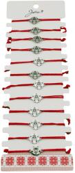 Jolie Bratara Martisor pentru Dama, Jolie, Model Inima in Floare, Set 12 bucati, Pandativ Argintiu din Inox cu Snur Rosu Ajustabil (128178)