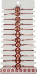 Jolie Bratara Martisor pentru Dama, Jolie, Model Rotund Port Traditional, Set 12 bucati, Pandativ din Aliaj cu Print Traditional, Snur Ajustabil Impletit, Alb/Rosu (128165)