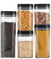 Flippy Cutii de Depozitare Alimente, Flippy, Set din 5 Cutii de tip Container, Recipiente pentru Cereale in Bucatarie, Transparente cu Capac Negru (134619)