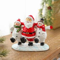 Flippy Ornament Decoratiune de Craciun, Flippy, Decoratiune Mica pentru Craciun din Rasina, Model Mos Craciun cu Oameni de Zapada, 16 x 18 x 8 cm, Rosu Alb (161878)