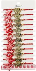Jolie Martisor Bratara cu Ciucure pentru Dama, Jolie, Model Elefant cu Pietre Colorate, Set 12 bucati, Pandativ din Inox, Snur Reglabil, Rosu/Alb (128073)