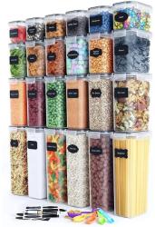 Flippy Cutii de depozitare alimente, Flippy, Set din 24 Cutii pentru Condimente, Cereale, Cutii pentru Bucatarie, din Plastic PP, Cutii Alimentare, Diferite Dimensiuni, Transparente (134596)