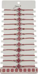 Jolie Bratara Martisor pentru Dama, Jolie, Model Trifoi, Set 12 bucati, Pandativ din Aliaj cu Print Traditional, Snur Ajustabil Impletit, Alb/Rosu (128160)