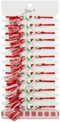 Jolie Martisor Bratara cu Ciucure pentru Dama, Jolie, Model Floare Alba, Set 12 bucati, Pandativ din Inox, Snur Reglabil, Rosu/Alb (128060)
