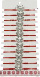 Flippy Bratara Martisor pentru Dama, Jolie, Model Fluture, Set 12 bucati, Pandativ Argintiu din Inox cu Snur Rosu Ajustabil (128084)