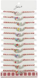 Jolie Bratara Martisor pentru Dama, Jolie, Model Inima LOVE, Set 12 bucati, Pandativ Argintiu din Inox cu Elemente Multicolore, Snur Alb/Rosu (128140)
