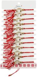 Jolie Martisor Bratara cu Ciucure pentru Dama, Jolie, Model Potcoava Buburuza, Set 12 bucati, Pandativ din Inox cu Pietre, Snur Reglabil, Rosu/Alb (128055)