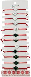 Jolie Bratara Martisor pentru Dama, Jolie, Model Trifoi cu 4 Foi, Set 12 bucati, Pandativ Argintiu din Inox cu Snur Rosu Ajustabil (128176)