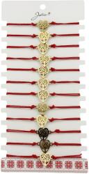 Jolie Bratara Martisor pentru Dama, Jolie, Model Copac in Inima, Set 12 bucati, Pandativ din Inox Auriu, Snur Ajustabil Impletit, Rosu (127991)