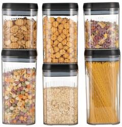 Flippy Cutii de Depozitare Alimente, Flippy, Set din 6 Cutii de tip Container, Recipiente pentru Cereale in Bucatarie, Transparente cu Capac Negru (134624)