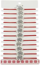 Jolie Martisor Bratara Elastica cu Pandantiv din Inox, Jolie, pentru Dama, Set 12 bucati, Snur Rosu Textil, Model Pomul Vietii (128111)