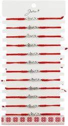 Jolie Martisor Bratara Impletita cu Pandantiv din Inox, Jolie, pentru Dama, Set 12 bucati, Snur Rosu Textil, Dimensiune Reglabila, Model Love (128092)