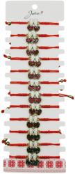 Jolie Martisor Bratara pentru Dama si Copii, Jolie, Model Cirese cu Fundita si Sclipici, Set 12 bucati, Pandantiv Emailat, Snur Reglabil, Rosu/Alb (128018)