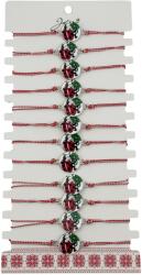 Jolie Bratara Martisor pentru Dama, Jolie, Model Buburuza cu Trifoi, Set 12 bucati, Pandativ Alb cu Print Traditional, Snur Ajustabil Impletit, Alb/Rosu (128167)
