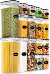 Flippy Cutii de depozitare alimente, Flippy, Set din 16 Cutii pentru Condimente, Cereale, Cutii pentru Bucatarie, din Plastic PP, Cutii Alimentare, Diferite Dimensiuni, Transparente (134593)