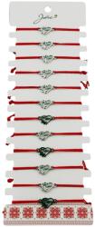 Jolie Bratara Martisor pentru Dama, Jolie, Model Inima cu Fluture, Set 12 bucati, Pandativ Argintiu din Inox cu Snur Rosu Ajustabil (133611)