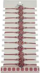 Jolie Bratara Martisor pentru Dama, Jolie, Model Rotund cu Flori, Set 12 bucati, Pandativ din Aliaj, cu Print Traditional, Snur Ajustabil Impletit, Alb/Rosu (128162)