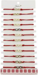 Jolie Bratara Martisor pentru Dama, Jolie, Model Infinit, Set 12 bucati, Pandativ din Inox Auriu, Snur Ajustabil Impletit, Rosu (127988)