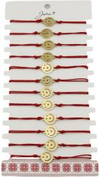 Jolie Bratara Martisor pentru Dama, Jolie, Model Luna cu Stele, Set 12 bucati, Pandativ din Inox Auriu, Snur Ajustabil Impletit, Rosu (127986)