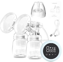 Flippy Pompa de San Electrica 2 in 1, Flippy, cu 2 Biberoane, Capacitate 180 ml, Incarcare USB Tip C, 1200 mAh, 2 Moduri, 9 Viteze, Albastru Transparent (132803)