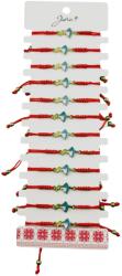 Jolie Martisor Bratara pentru Dama si Copii, Jolie, Model Fetita cu Pasare, Set 12 bucati, Pandantiv Emailat, Snur Reglabil, Rosu/Multicolor (128021)