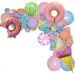 Flippy Set 124 Baloane, Flippy, din Latex si Folie de Aluminiu, Model Candy, Diferite Marimi, Multicolor (129938)