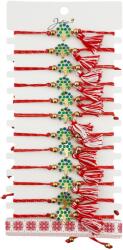 Jolie Martisor Bratara cu Ciucure pentru Dama, Jolie, Model Copacul Vietii, Set 12 bucati, Pandativ din Inox, Snur Reglabil, Rosu/Alb (128057)