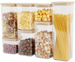 Flippy Cutii de Depozitare Alimente, Flippy, Set din 7 Cutii de tip Container, Cutii pentru Cereale, din Plastic, Capac din Bambuc, 2pc 0.5 l, 2pc 0.8 l, 2pc 1.2 l, 1pc 2.5 l, Transparente (134580)
