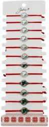 Jolie Bratara Martisor pentru Dama, Jolie, Model Trifoi cu Inima, Set 12 bucati, Pandativ Argintiu din Inox cu Snur Rosu Ajustabil (128183)